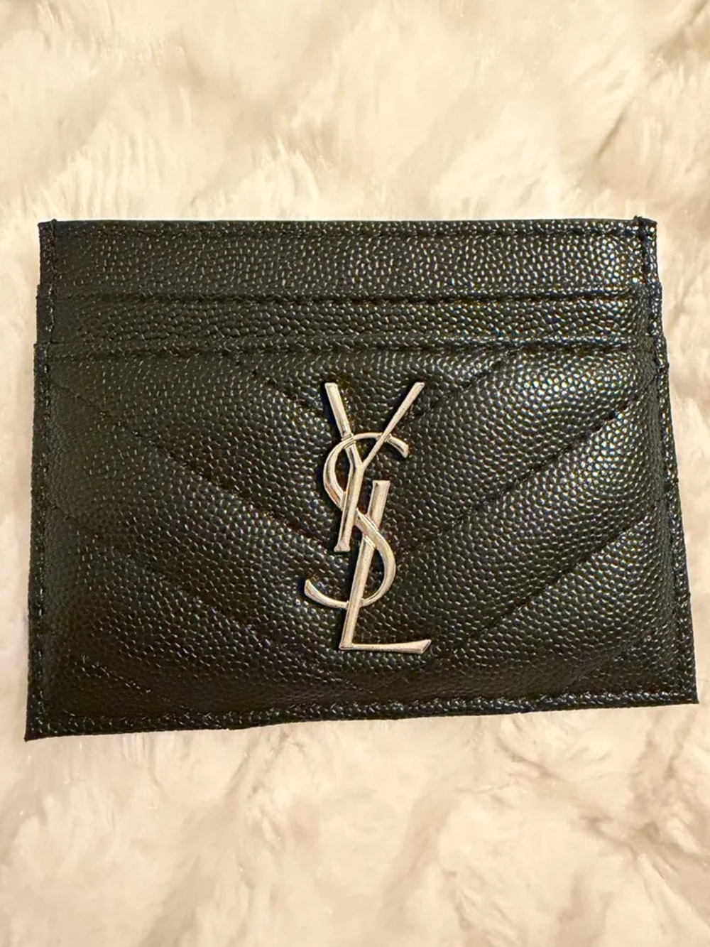 Black Quilted Card Case with Silver Hardware